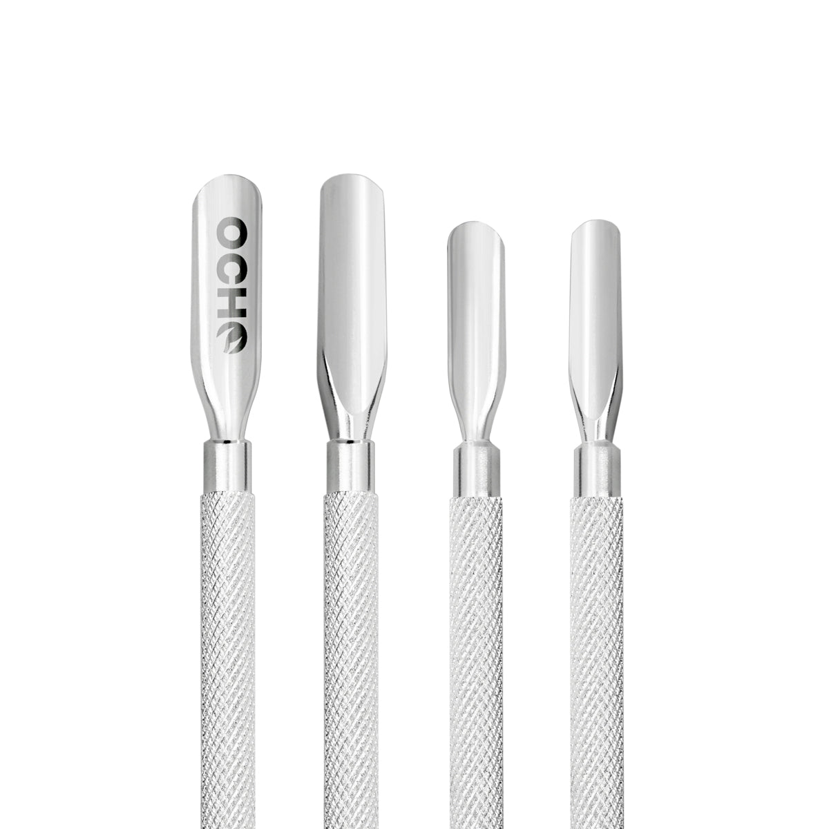 Ocho Pro 104 Cuticle Pusher Professional Manicure & Pedicure Tool - stainless-steel cuticle pusher with the working tip visible on a white background