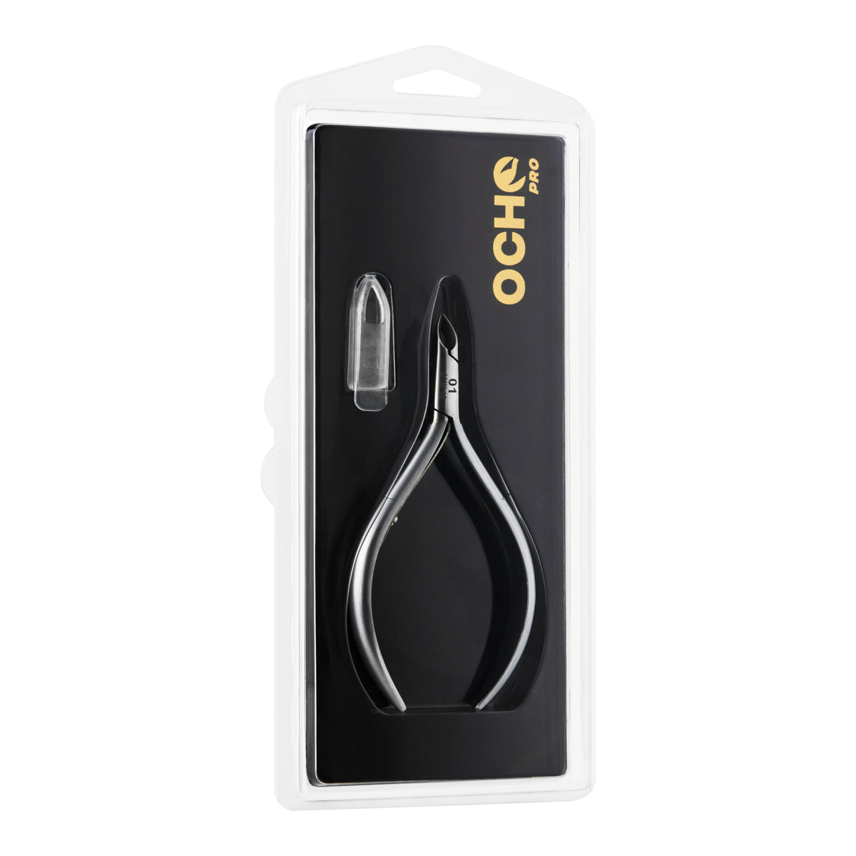 Ocho Pro Cuticle Nippers 01 Hand Polished Jaw 4mm - stainless-steel nippers with the cutting jaws visible on a white background