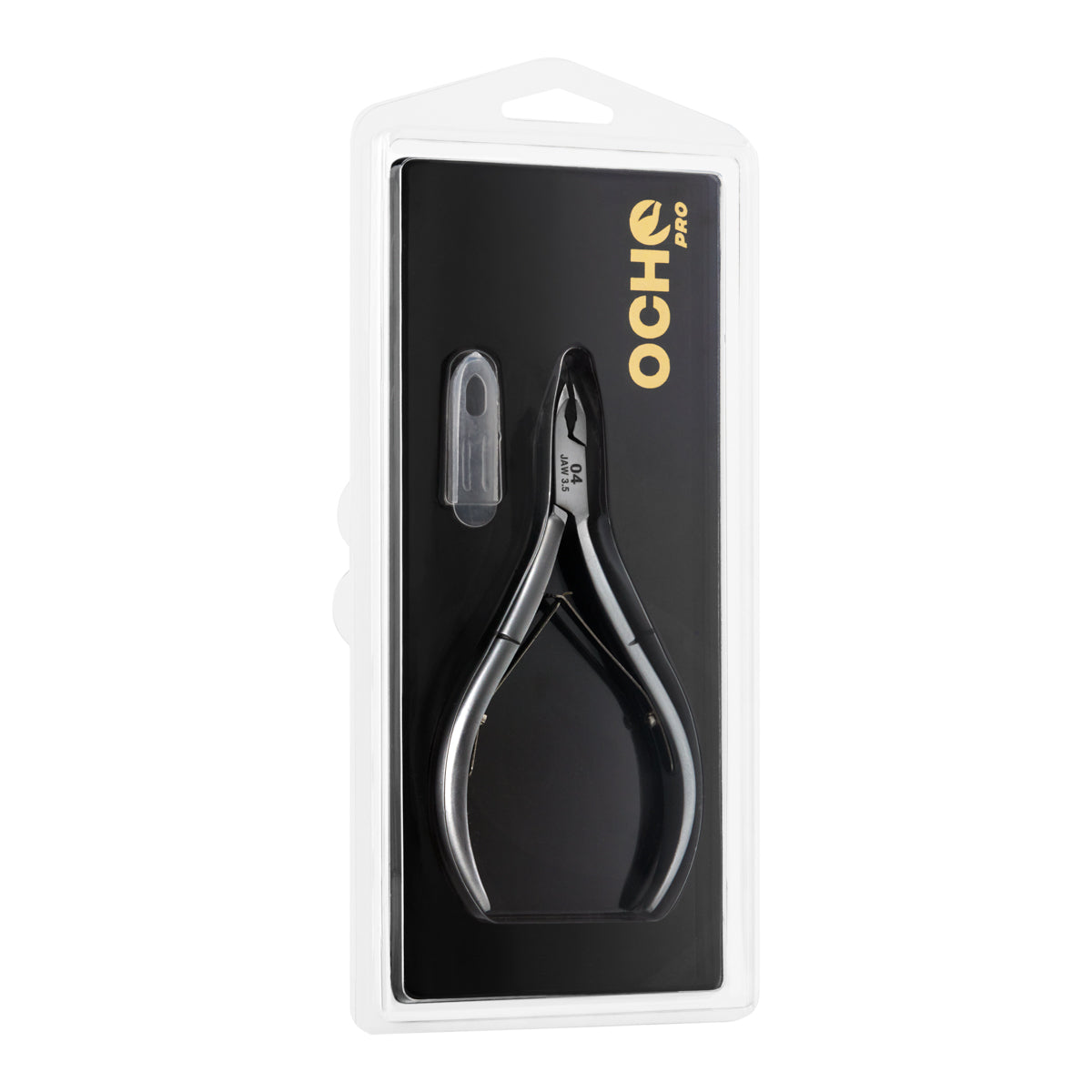 Ocho Pro Cuticle Nippers 04 Hand Polished Jaw 3.5mm - stainless-steel nippers with the cutting jaws visible on a white background