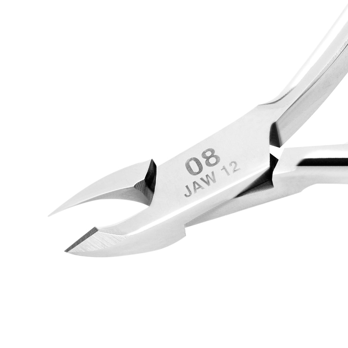 Ocho Pro Cuticle Nippers 08 Hand Polished Jaw 4mm - stainless-steel nippers with the cutting jaws visible on a white background