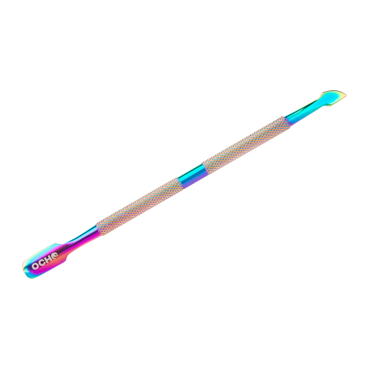 Ocho Pro PO02A Titanium Cuticle Pusher 13cm - stainless-steel cuticle pusher with the working tip visible on a white background