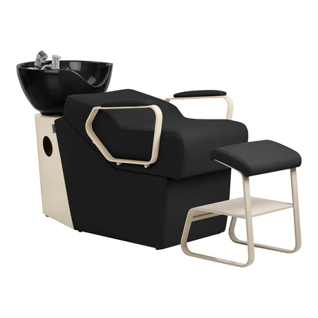 Omega Hairdressing Backwash Unit Marina Black - full product view at an angle on a white background