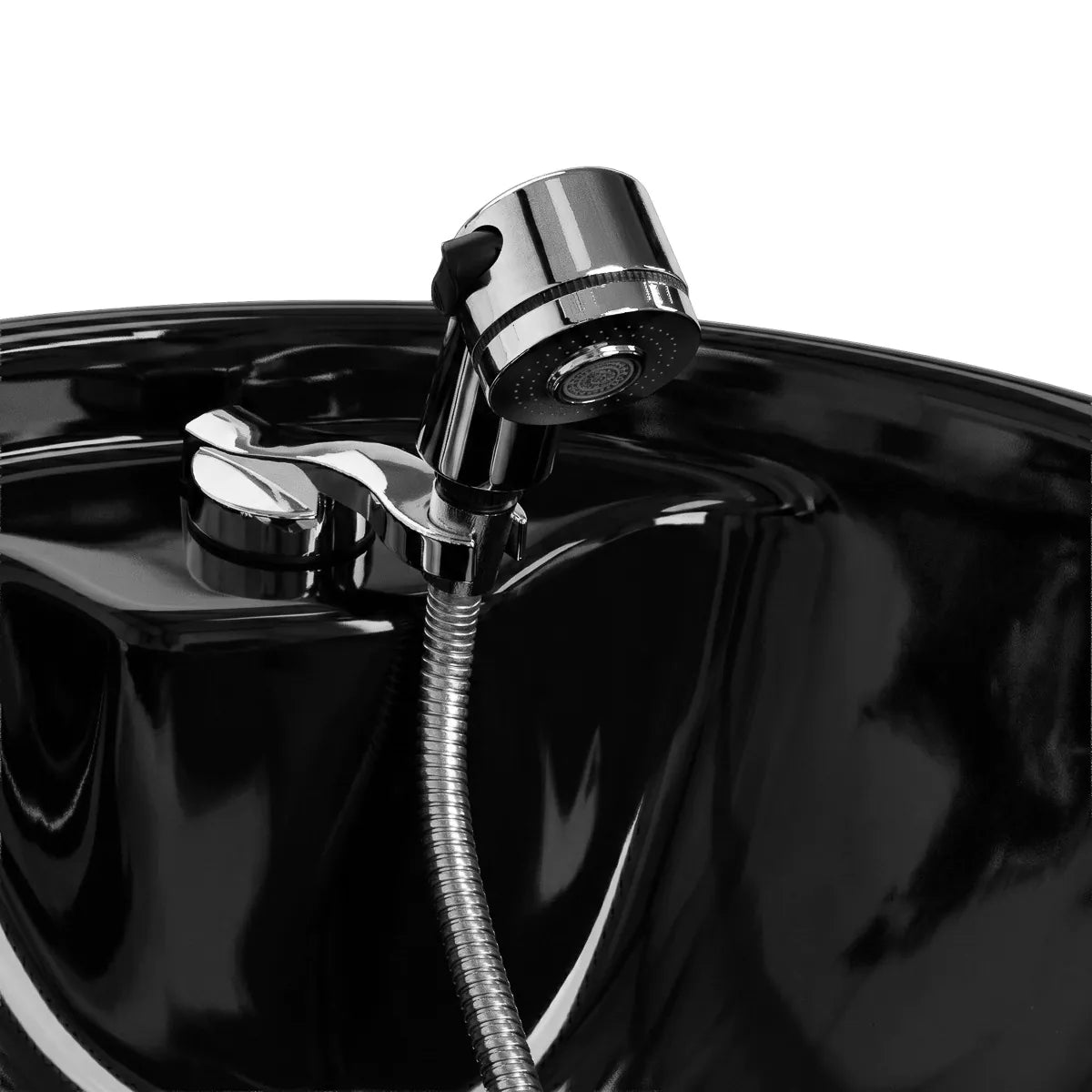 Omega Hairdressing Backwash Unit Marina Black - displayed in a professional treatment-room setting