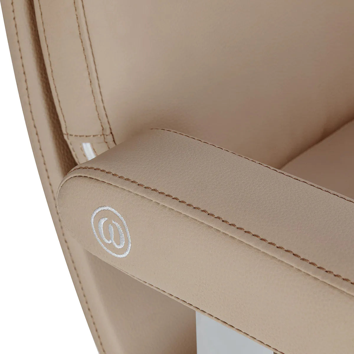 Omega Hairdressing Chair Astra Beige - close-up of the upholstery and construction details