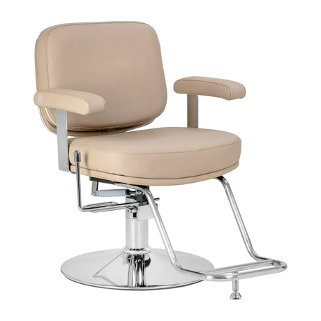 Omega Hairdressing Chair Astra Plus Beige - angled front view on a white background