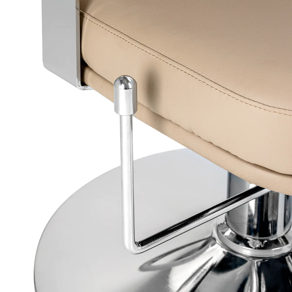 Omega Hairdressing Chair Astra Plus Beige - close-up of the upholstery, frame and footrest details