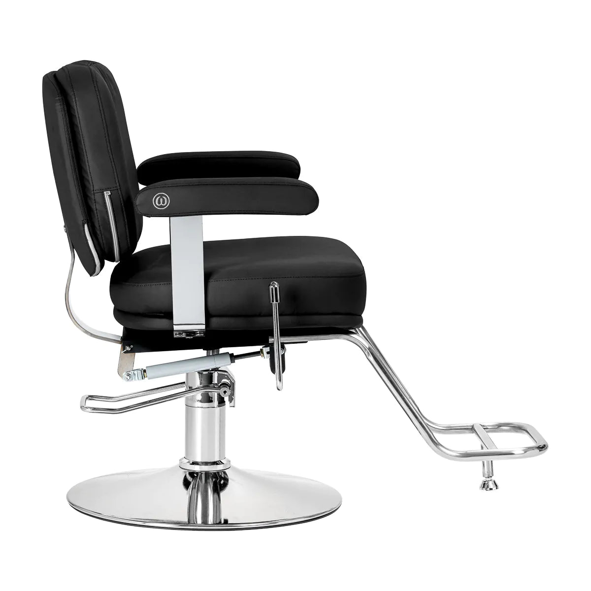 Omega Hairdressing Chair Astra Plus Black - side view on a white background