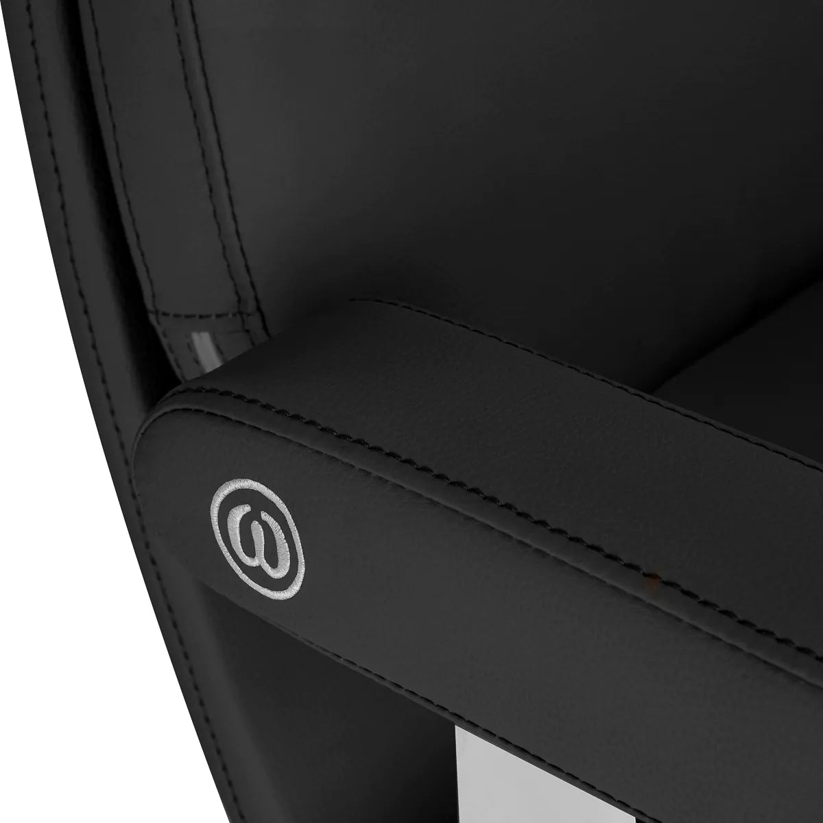 Omega Hairdressing Chair Astra Plus Black - close-up of the upholstery and construction details