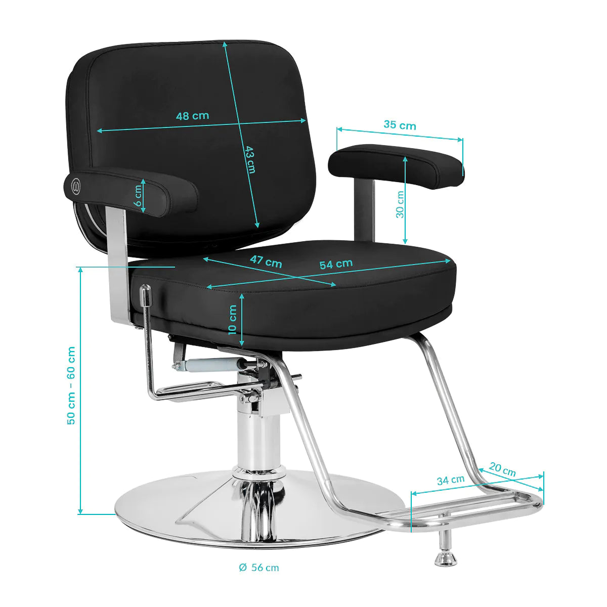 Omega Hairdressing Chair Astra Plus Black - close-up of the upholstery, frame and footrest details