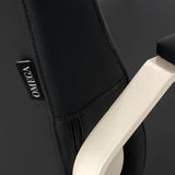 Omega Hairdressing Chair Aurora Black - close-up of the upholstery and construction details
