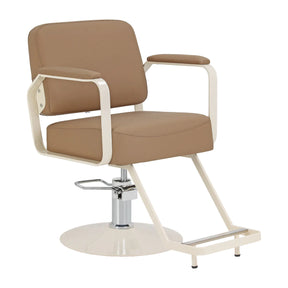 Omega Hairdressing Chair Aurora Light Brown - angled front view on a white background