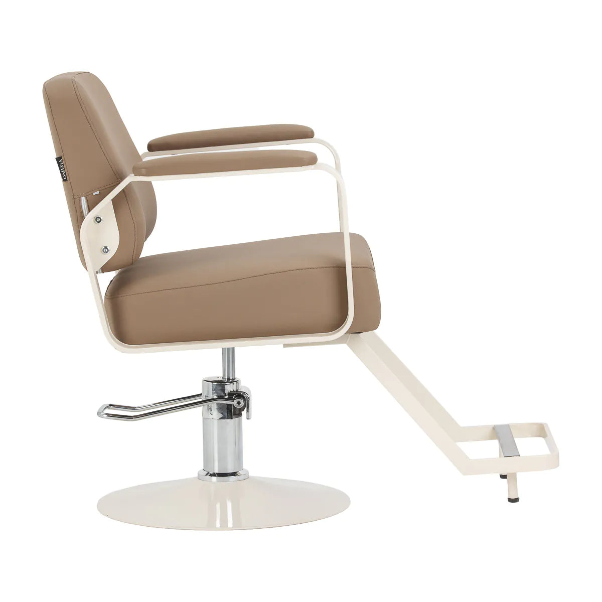 Omega Hairdressing Chair Aurora Light Brown - side view on a white background
