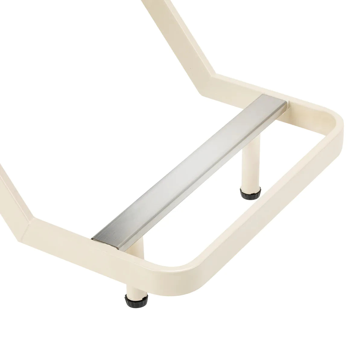 Omega Hairdressing Chair Aurora Light Brown - close-up of the upholstery, frame and footrest details