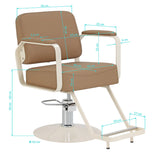 Omega Hairdressing Chair Aurora Light Brown - dimensions and measurements shown