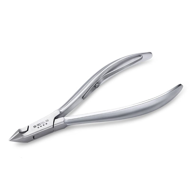 Omi Pro-Line AB-101 Acrylic Nail Nippers 16/6mm Jaw - Box Joint - stainless-steel nippers with the cutting jaws visible on a white background