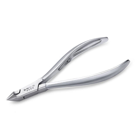 Omi Pro-Line AB-101 Acrylic Nail Nippers 16/6mm Jaw - Box Joint - stainless-steel nippers with the cutting jaws visible on a white background