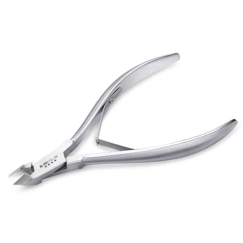 Omi Pro-Line AL-201 Acrylic Nail Nippers 16/6mm Jaw - Lap Joint - stainless-steel nippers with the cutting jaws visible on a white background