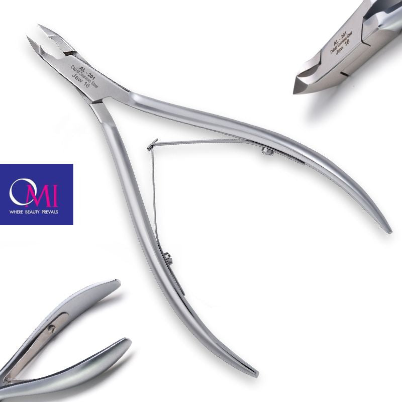 Omi Pro-Line AL-201 Acrylic Nail Nippers 16/6mm Jaw - Lap Joint - dimensions and measurements shown