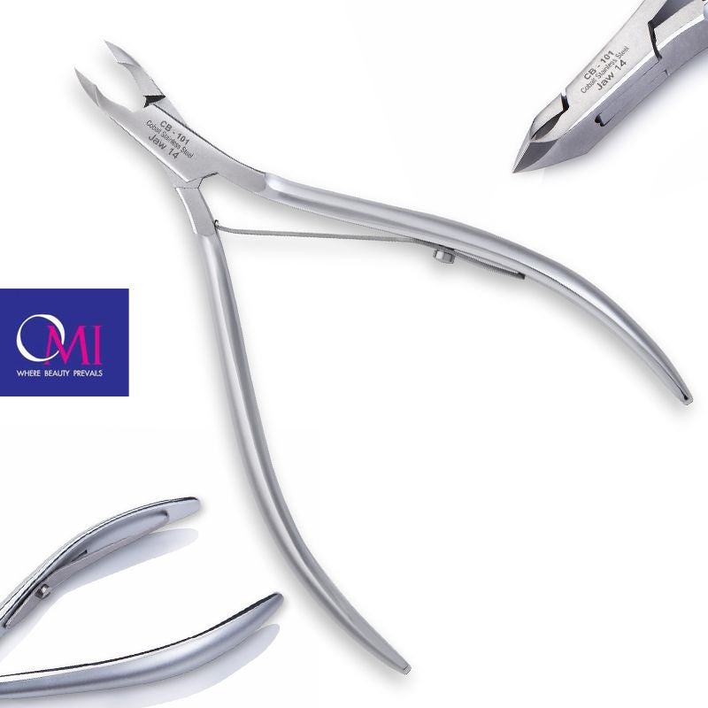 Omi Pro-Line CB-101 Cuticle Nippers 12/4mm Jaw - Box Joint - stainless-steel nippers with the cutting jaws visible on a white background