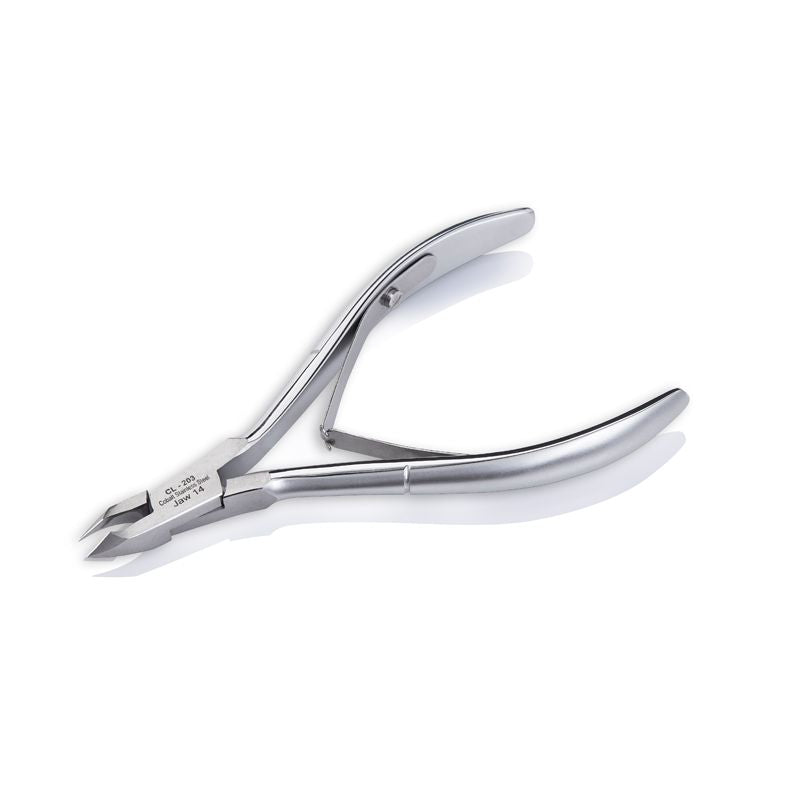 Omi Pro-Line CL-203 Cuticle Nippers 12/4mm Jaw - Lap Joint - stainless-steel nippers with the cutting jaws visible on a white background