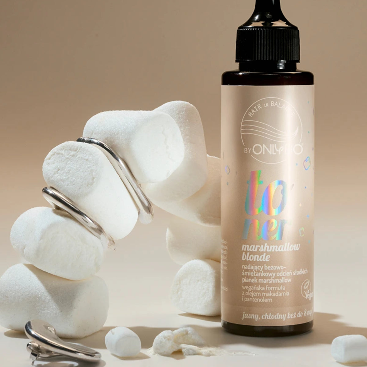 OnlyBio Hair Balance Hair Toner Marshmallow Blonde - product and colour result shown on hair