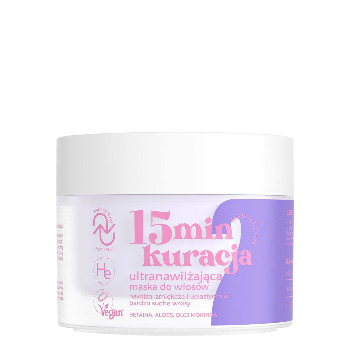 OnlyBio Hair Cycling Hydration 15 Minute Treatment Moisturising Hair Mask - retail hair-care container isolated on a white background