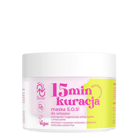OnlyBio Hair Cycling Regeneration 15 Minute Treatment S.O.S. Hair Mask - retail hair-care container isolated on a white background