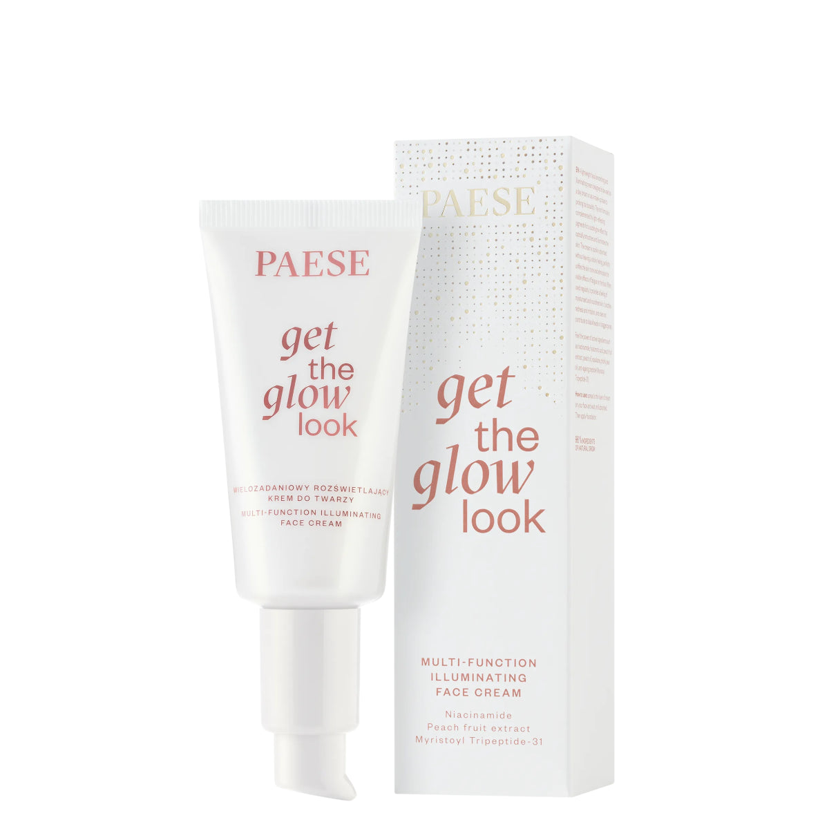 Paese Get The Glow Look Multi-Tasking Illuminating Face Cream - retail packaging on a white background
