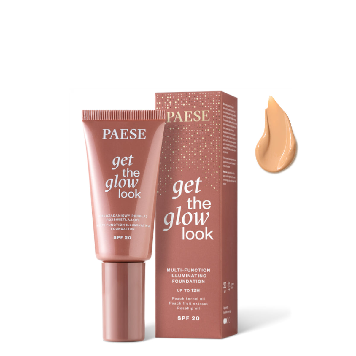 Paese Get The Glow Look Multi-Tasking Illuminating Foundation - 4W Medium Beige - foundation container isolated on a white background