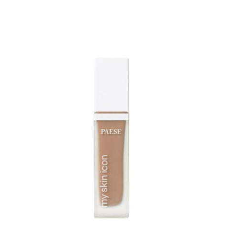 Paese My Skin Icon Mattifying Foundation - foundation tube displayed over matching shade swatches
