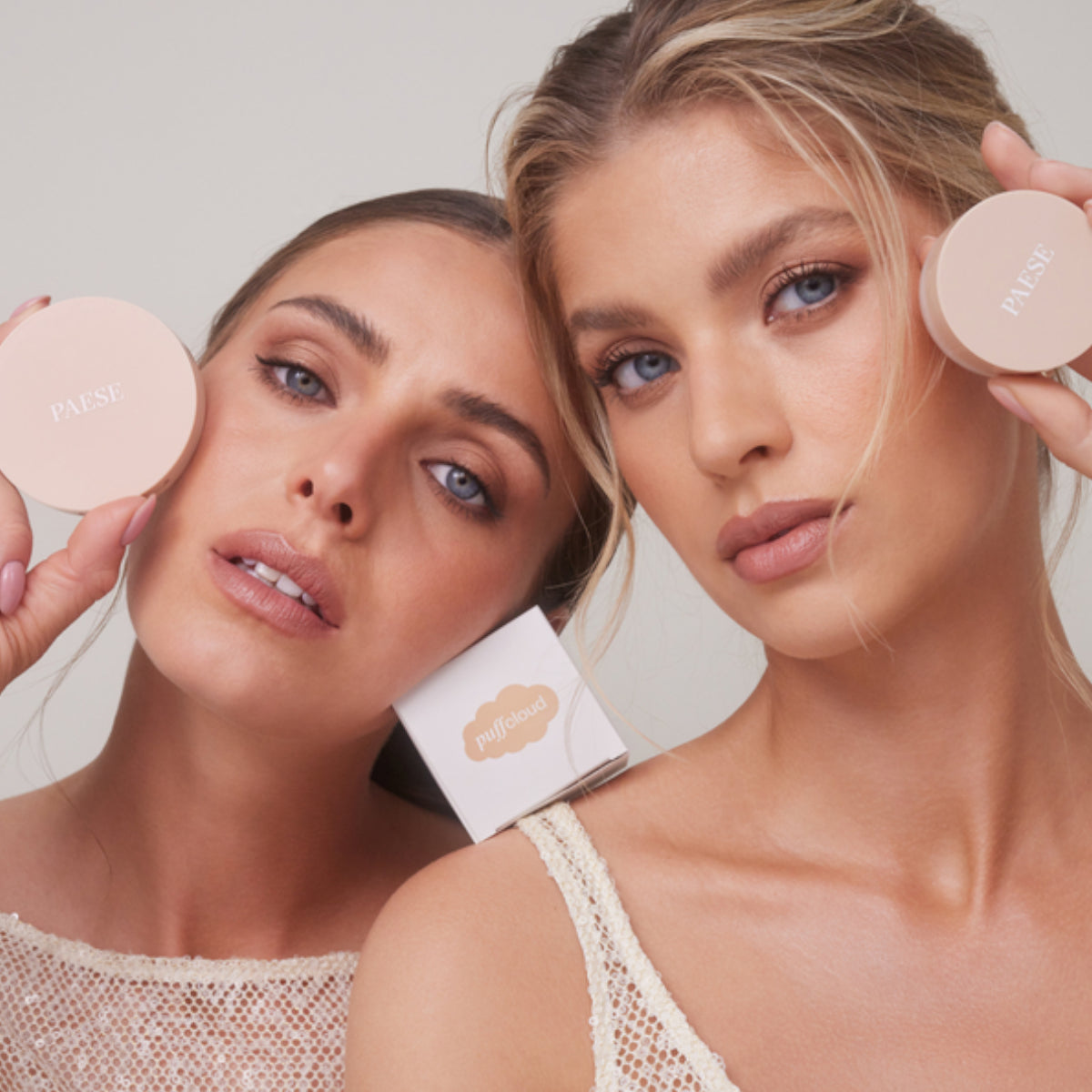 Paese Puff Cloud Pressed Face Powder - finished result shown on a model's face