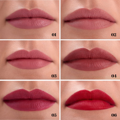 Paese The Kiss Lips Liquid Lipstick - shade swatches shown beside the product