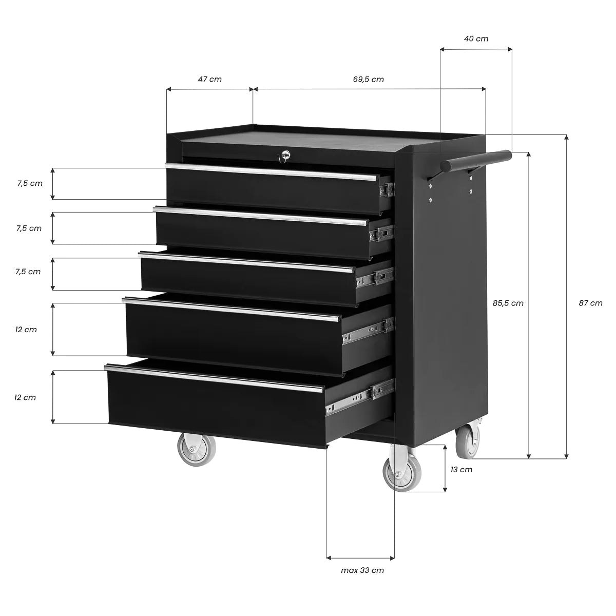 Pro Ink 005 tattoo trolley dimension diagram