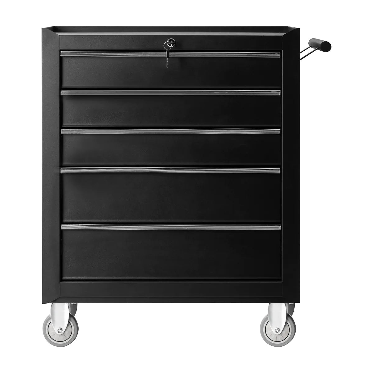 Front view of Pro Ink 005 black five-drawer tattoo trolley