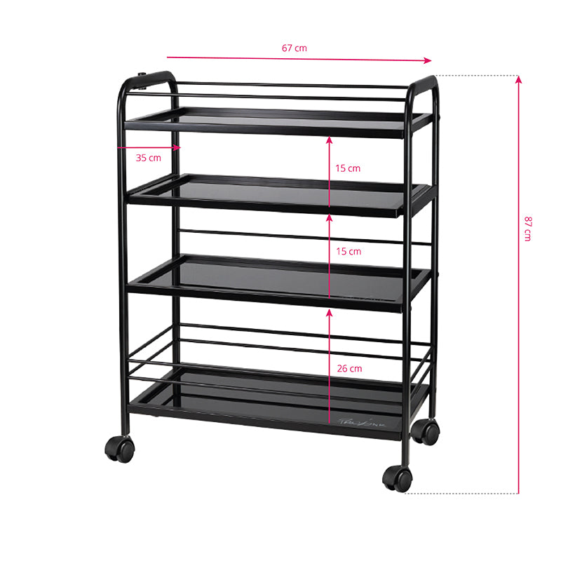 Pro Ink 1015 Tattoo Trolley Black - dimensions and measurements shown