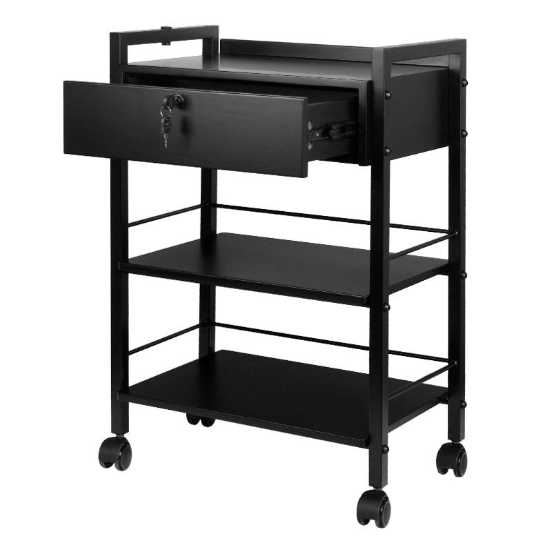 Pro Ink 1019A Tattoo Trolley Black - front view showing the storage and construction details