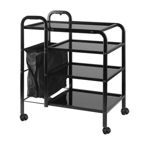 Pro Ink 1031 black tattoo trolley with four glass shelves and side bag