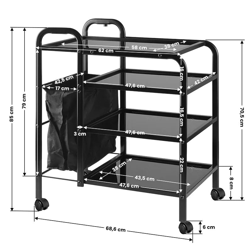 Pro Ink 1031 tattoo trolley dimension diagram