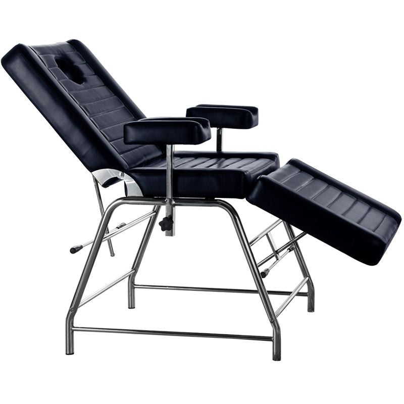 Pro Ink 602 Manual Tattoo Chair Black - full product view at an angle on a white background