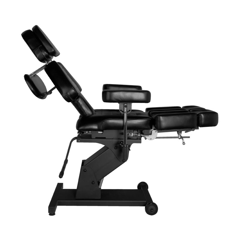 Pro Ink 606 Electric Tattoo Bed Black - close-up of the upholstery and adjustment details