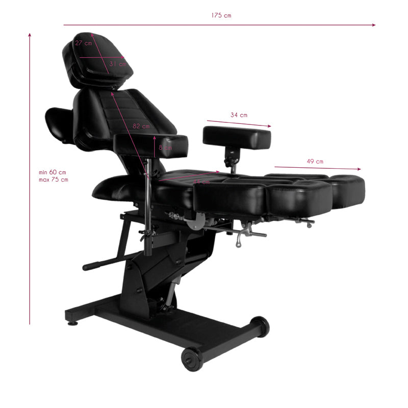 Pro Ink 606 Electric Tattoo Bed Black - close-up of the upholstery and adjustment details