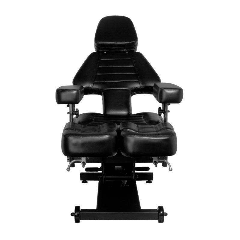 Pro Ink 606 Electric Tattoo Bed Black - close-up of the upholstery and adjustment details
