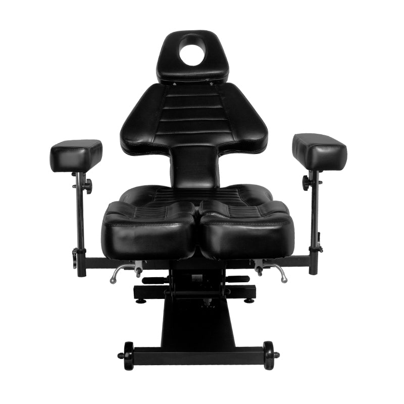 Pro Ink 606 Electric Tattoo Bed Black - close-up of the upholstery and adjustment details