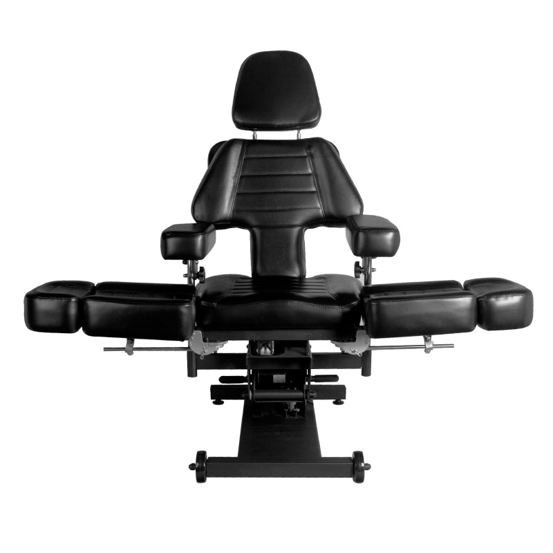 Pro Ink 606 Electric Tattoo Bed Black - close-up of the upholstery and adjustment details