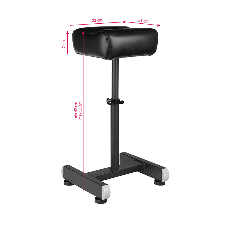 Pro Ink 711 Tattoo Armrest Black - height-adjustable tattoo armrest with measurements shown