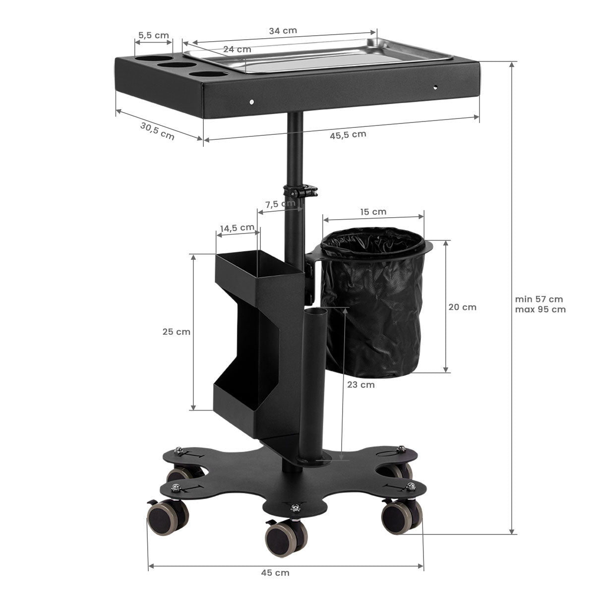 Pro Ink 716C Tattoo Trolley Black - front view showing the storage and construction details
