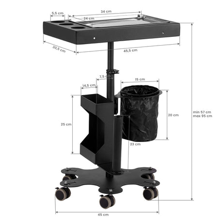Pro Ink 716C Tattoo Trolley Black - front view showing the storage and construction details