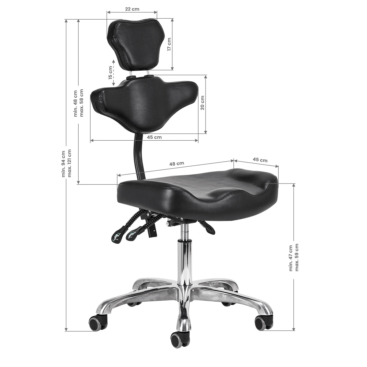 Pro Ink 973 Tattoo Chair Black - close-up of the upholstery and adjustment details