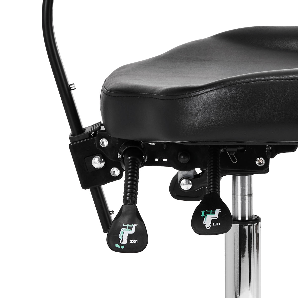 Pro Ink 973 Tattoo Chair Black - close-up of the upholstery and adjustment details