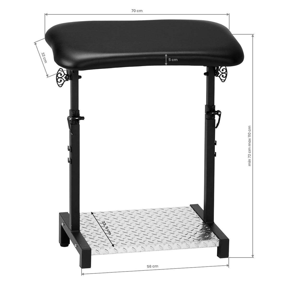 Pro Ink Tattoo Armrest 720 Black - height-adjustable padded tattoo armrest isolated on a white background